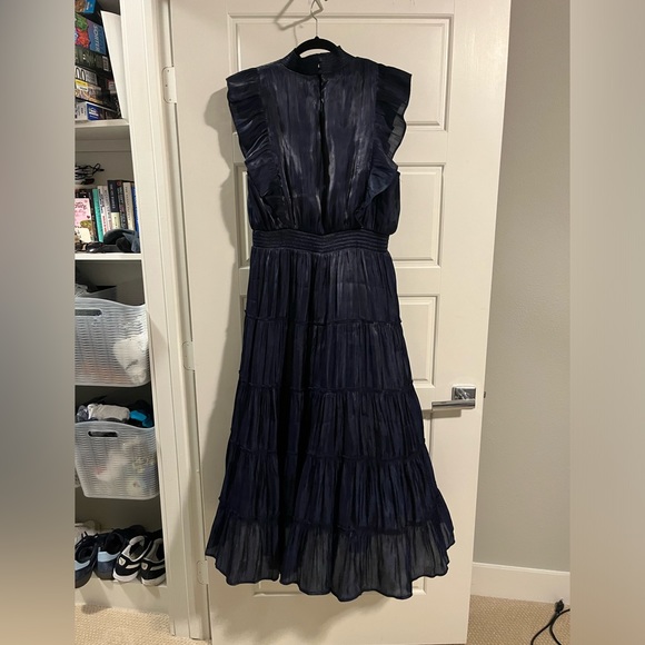 Lulus XL Take a Glance Navy Blue Tiered Mock Neck Midi Dress - Picture 6 of 9